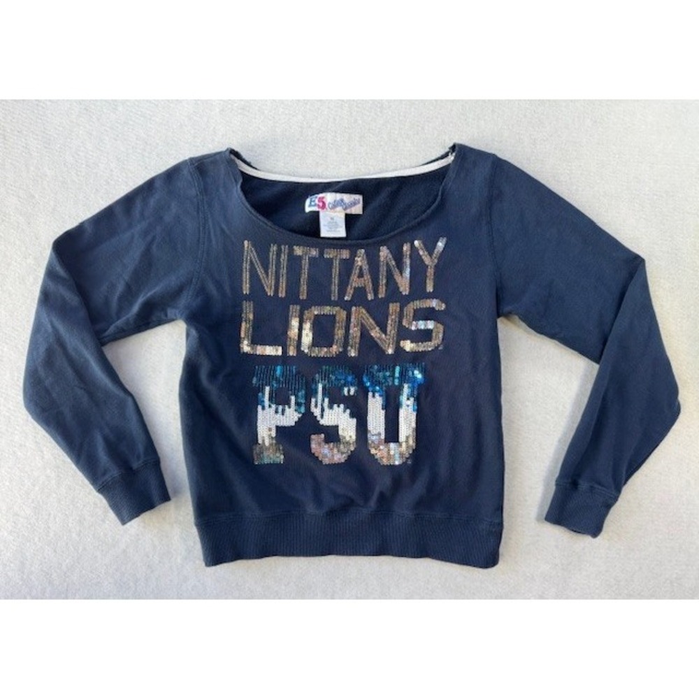 Womens Y2K Cropped Crop Sweatshirt MED Penn State‎ Sequins Sequined Bling